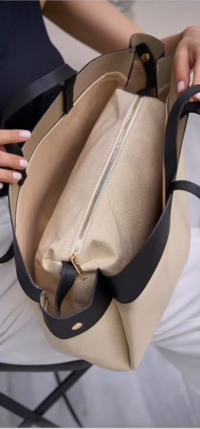 SAC ESMEE ET SA POCHETTE CRÈME/NOIR