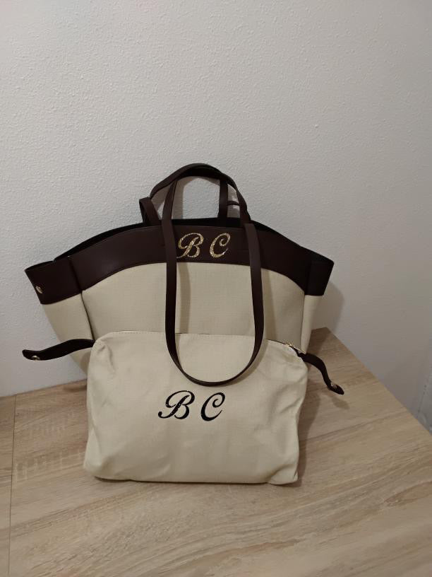 SAC ESMEE ET SA POCHETTE CRÈME/MARRON