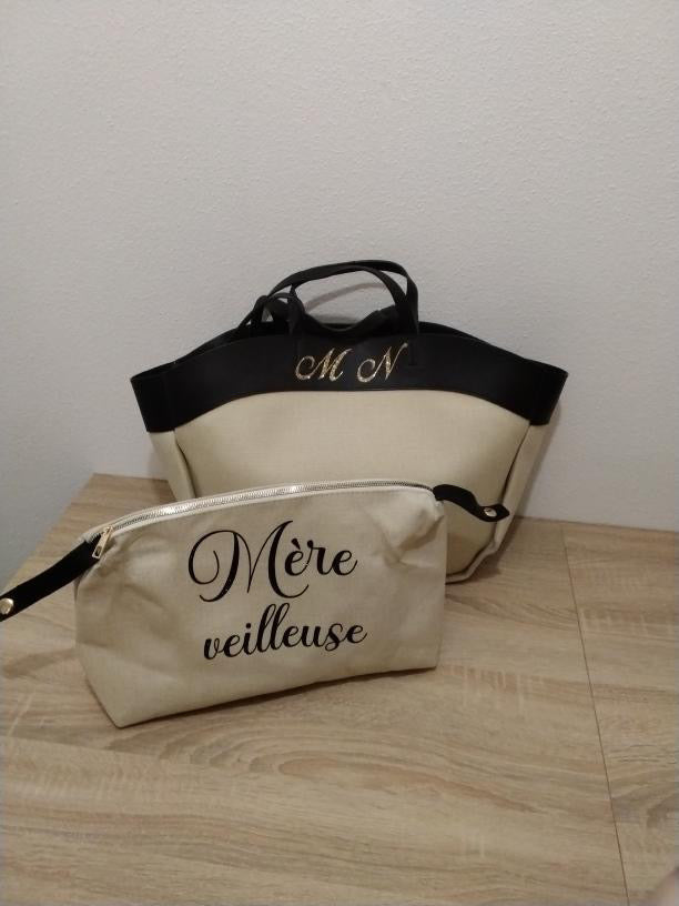 SAC ESMEE ET SA POCHETTE CRÈME/NOIR