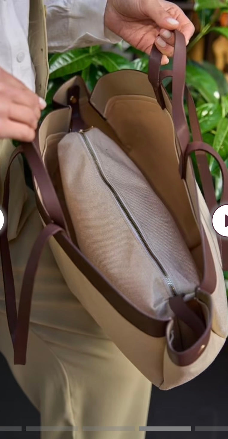 SAC ESMEE ET SA POCHETTE CRÈME/MARRON